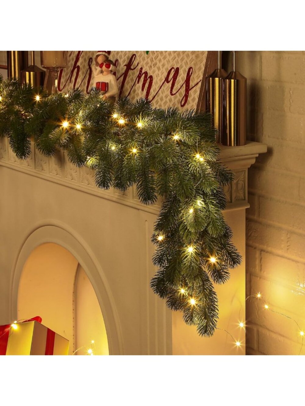 Alupssuc 2PCS 9FT Pre-Lit Christmas Garland, Lighted Norfolk Pine Garland